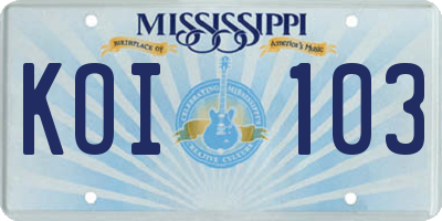 MS license plate KOI103