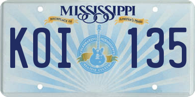 MS license plate KOI135