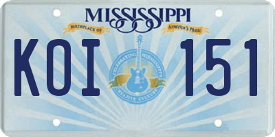 MS license plate KOI151