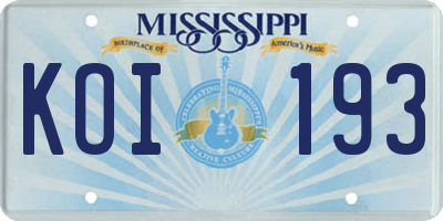 MS license plate KOI193