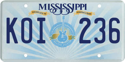 MS license plate KOI236
