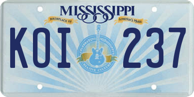 MS license plate KOI237
