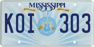 MS license plate KOI303