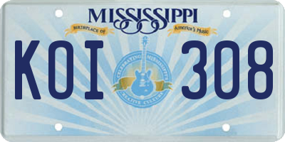 MS license plate KOI308