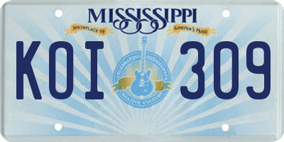 MS license plate KOI309