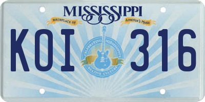 MS license plate KOI316