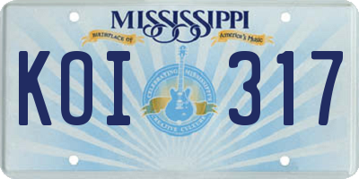 MS license plate KOI317