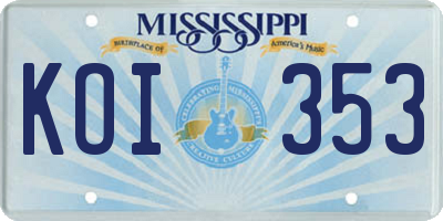 MS license plate KOI353