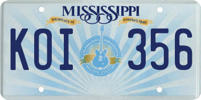 MS license plate KOI356
