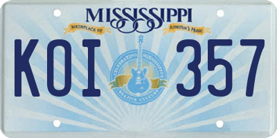 MS license plate KOI357