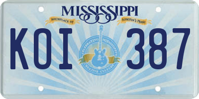 MS license plate KOI387