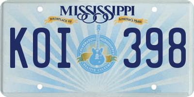 MS license plate KOI398
