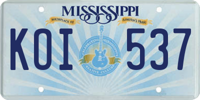 MS license plate KOI537
