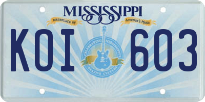 MS license plate KOI603