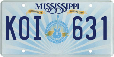MS license plate KOI631