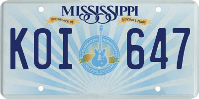 MS license plate KOI647