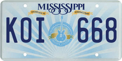 MS license plate KOI668
