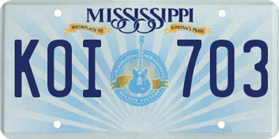 MS license plate KOI703