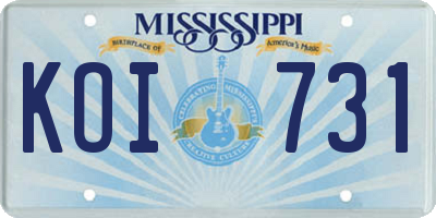 MS license plate KOI731