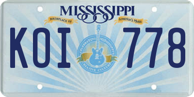 MS license plate KOI778