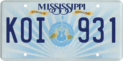 MS license plate KOI931