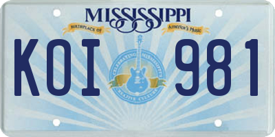 MS license plate KOI981