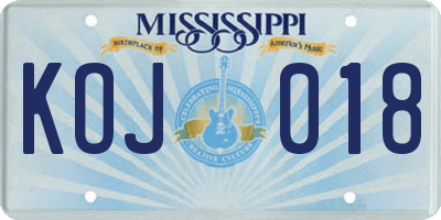 MS license plate KOJ018