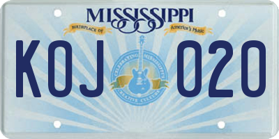 MS license plate KOJ020