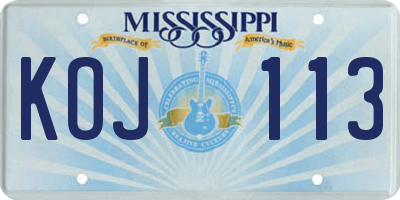 MS license plate KOJ113