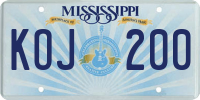 MS license plate KOJ200