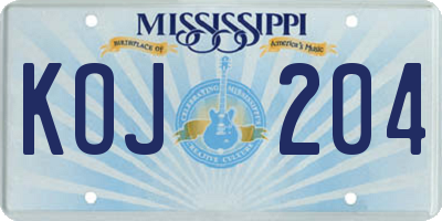 MS license plate KOJ204