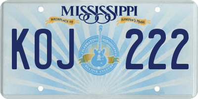 MS license plate KOJ222