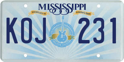MS license plate KOJ231