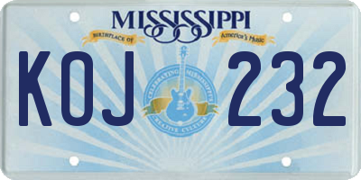 MS license plate KOJ232