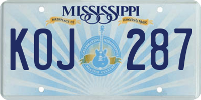 MS license plate KOJ287