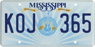MS license plate KOJ365