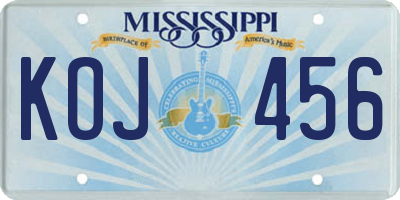 MS license plate KOJ456
