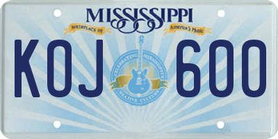MS license plate KOJ600