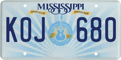 MS license plate KOJ680