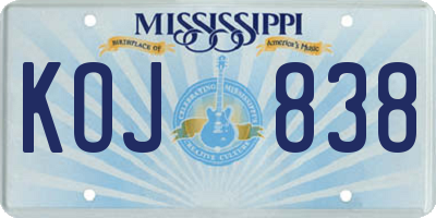 MS license plate KOJ838