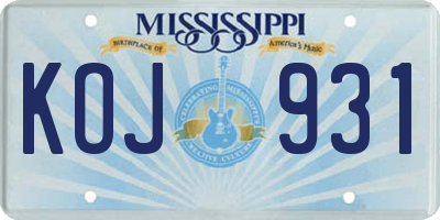 MS license plate KOJ931