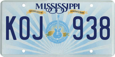 MS license plate KOJ938