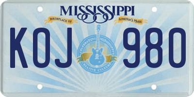 MS license plate KOJ980