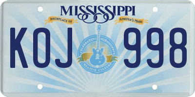 MS license plate KOJ998