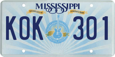 MS license plate KOK301