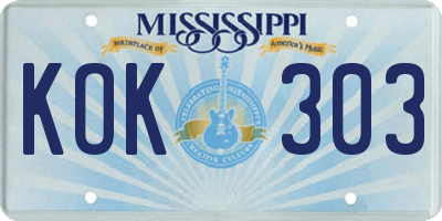 MS license plate KOK303