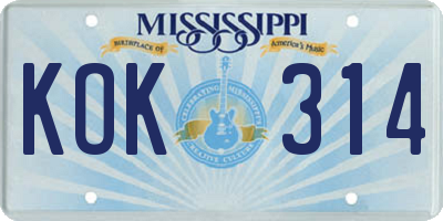 MS license plate KOK314