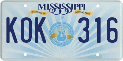 MS license plate KOK316