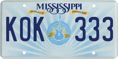MS license plate KOK333