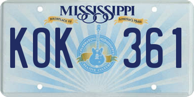 MS license plate KOK361